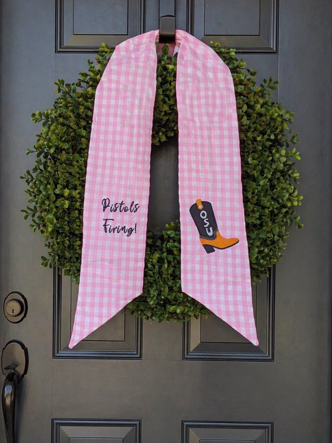Pink Gingham OSU Pistols Firing Sash