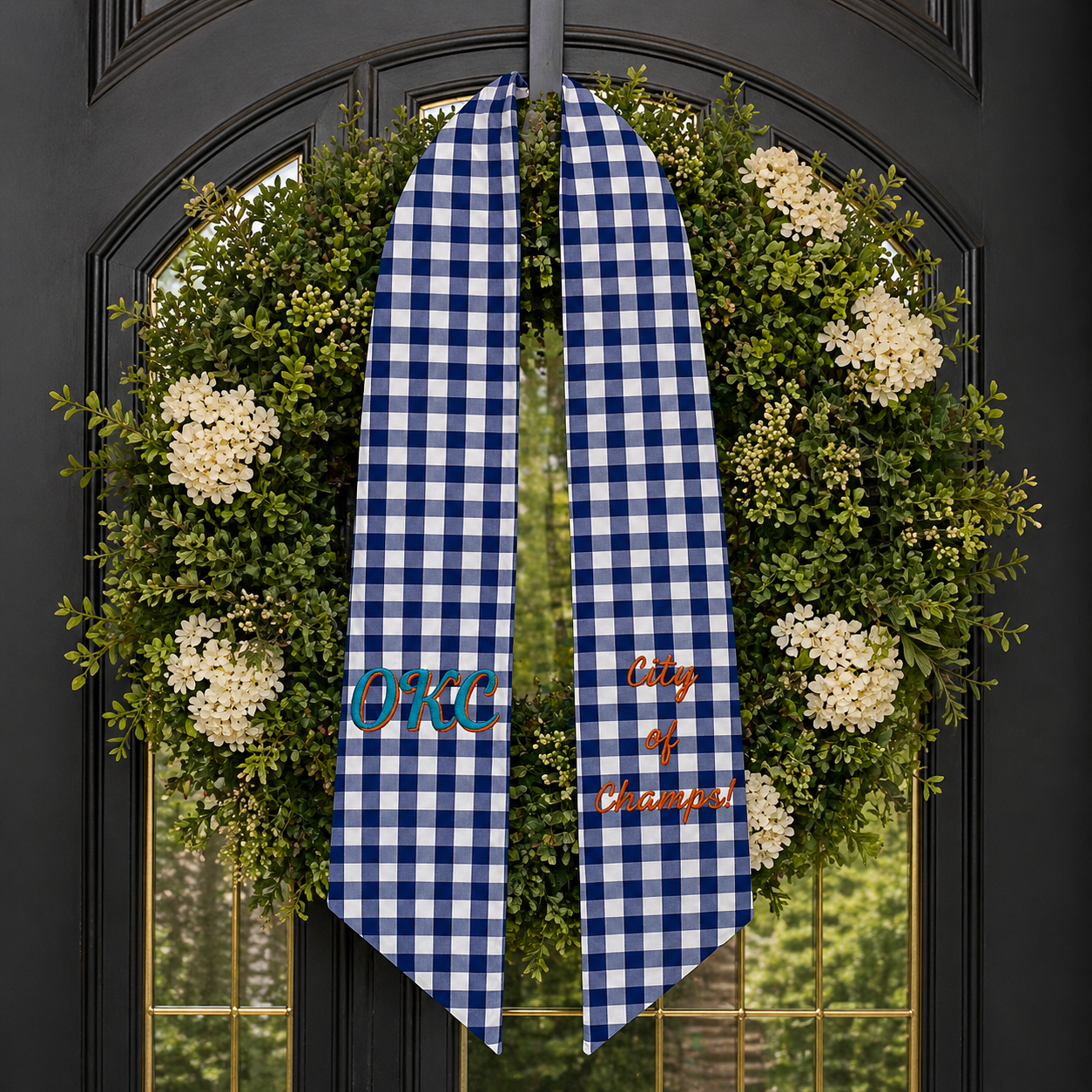 OKC City of Champs Gingham Wreath Sash